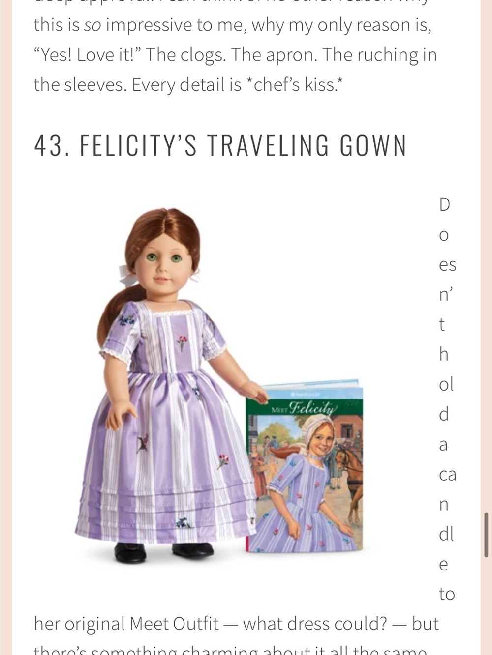 American Girl Felicity’s White Striped travel Gown
